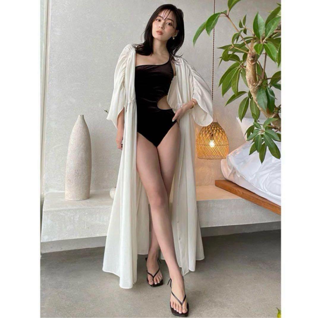 anuansサイドカットアウトベロアワンピース　BROWN