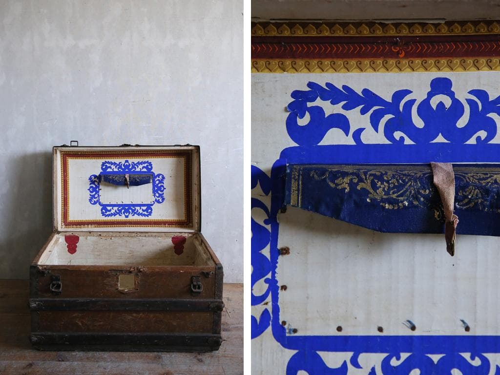 英国アンティーク古木トランクケース/スーツケース/テーブル机(74-307)