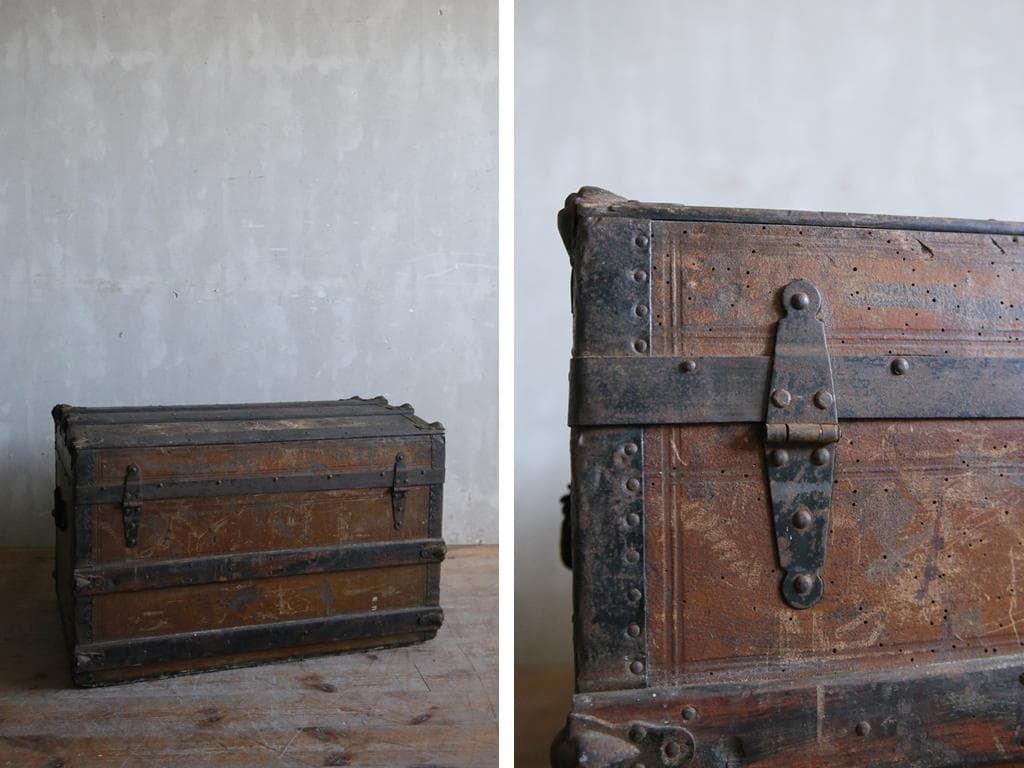 英国アンティーク古木トランクケース/スーツケース/テーブル机(74-307)