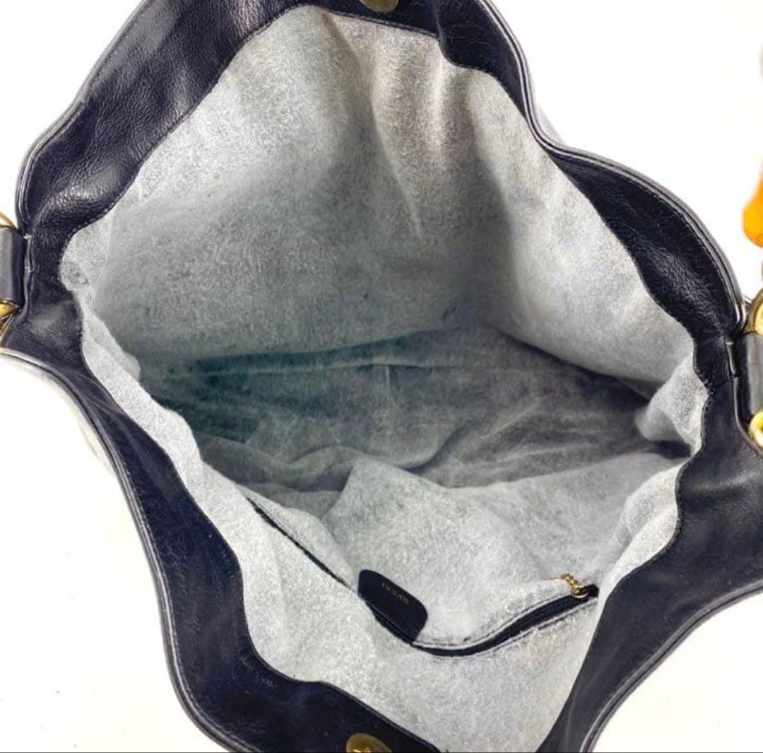 グッチ バンブー トート バッグ ショルダー 革 黒 EO584 gucci