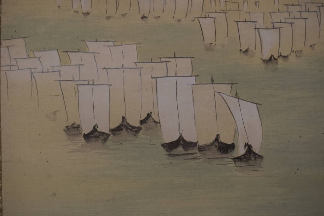 【真作】中島醴泉/入舟図/入帆静波図/掛軸☆宝船☆Y-420　JM