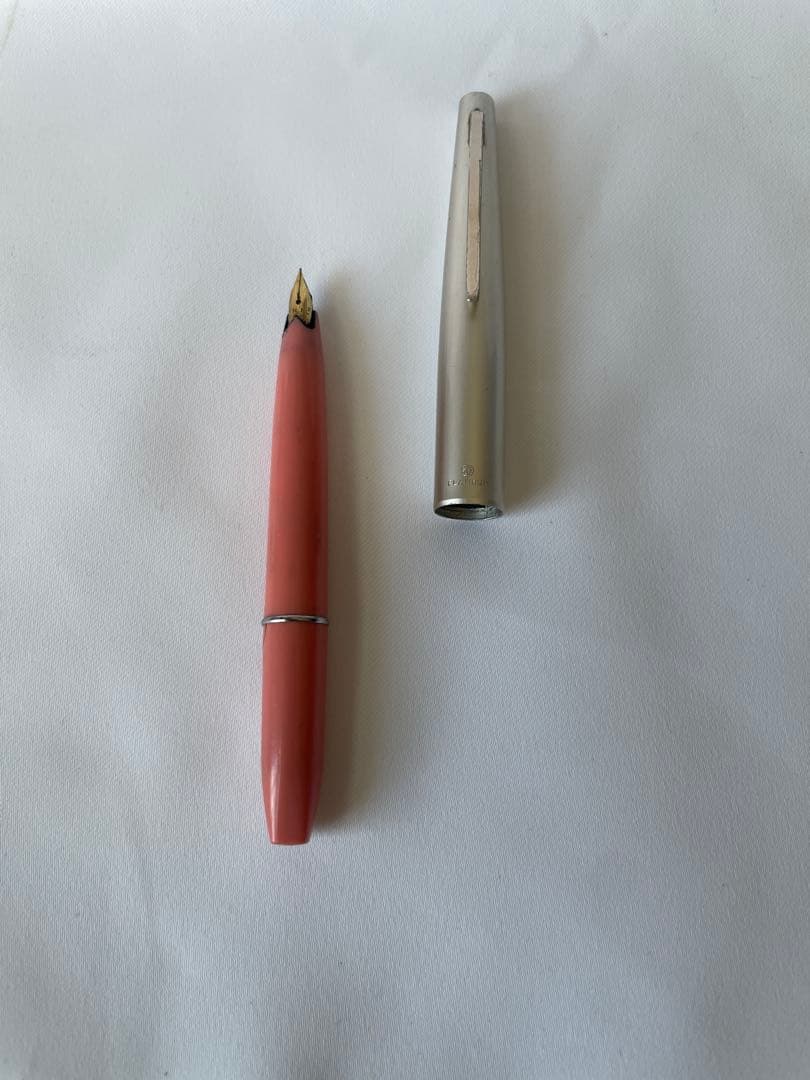 B / PLATINUM プラチナ 万年筆 14K K14 ピンク レトロ 中古