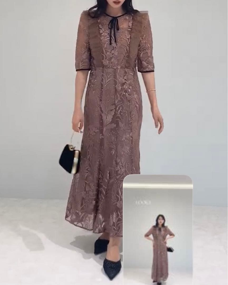 【砂糖】【Leja】刺繍レース配色パイピングショルダーフリルマーメイド