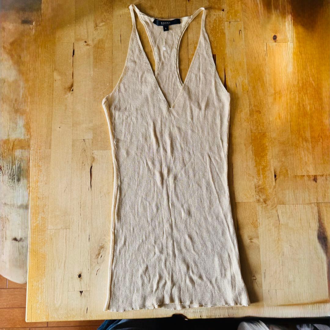 【新品未着用】GUCCI トムフォード期◆ヴィンテージベージュ絹タンクトップ S