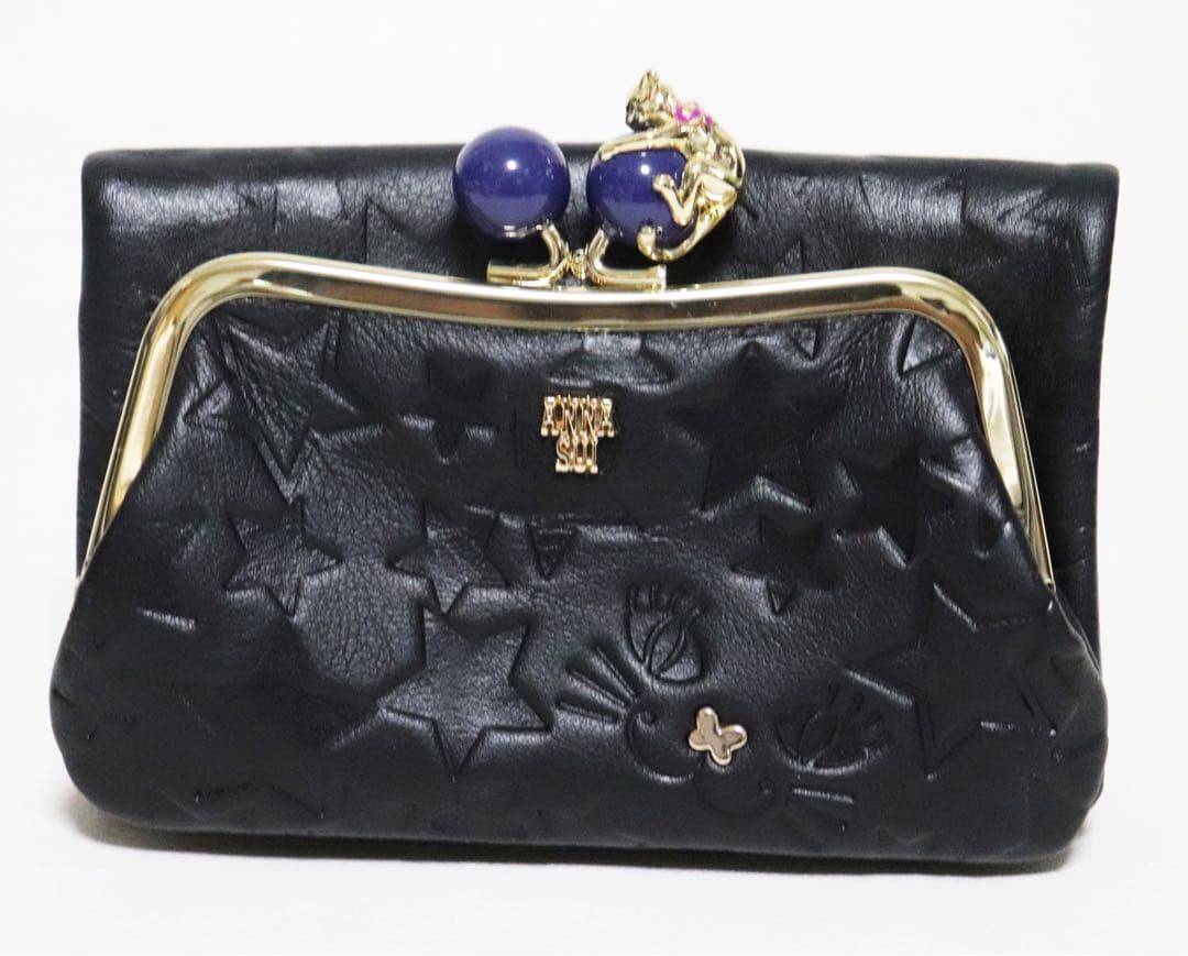 《アナスイ》新品 可愛いネコちゃん 星型押しレザー 2つ折りがま口財布 口金