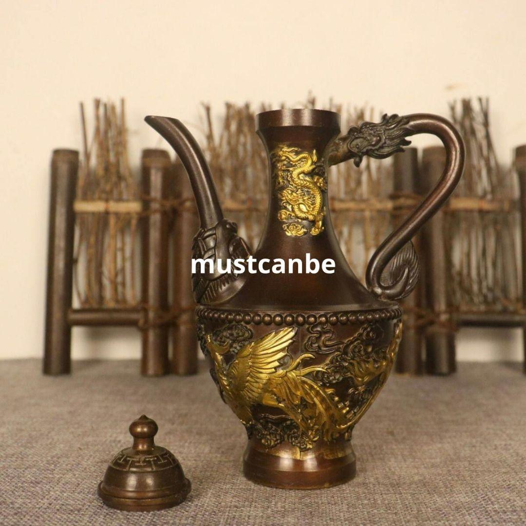 銅器 龍鳳壺 水筒 茶壺 酒壺 工芸品 置物