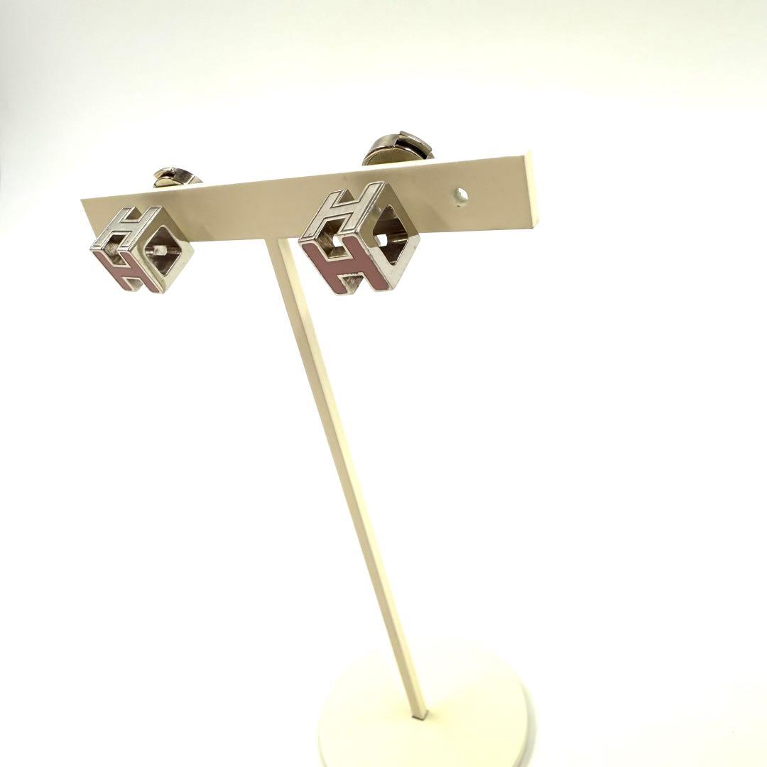 HERMES エルメス　ガージュドアッシュ Hキューブピアス　ピンク