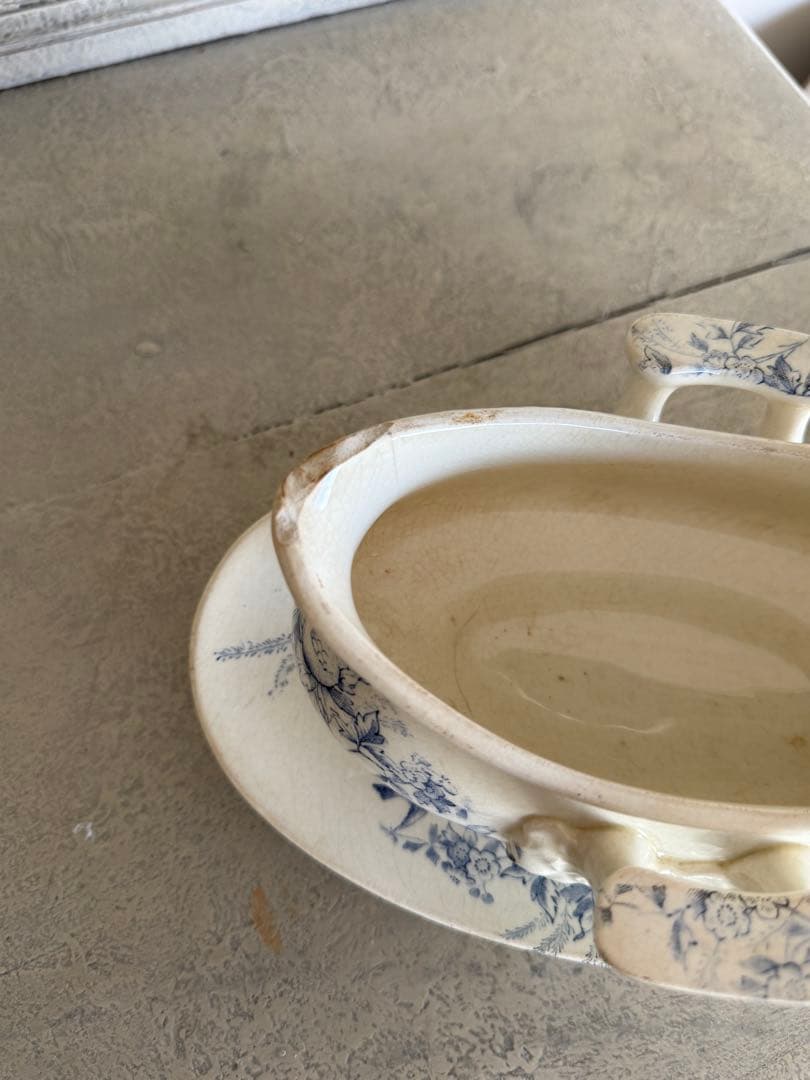 フランスアンティーク陶器クレイユモントローlinotteソーシエールソースボード