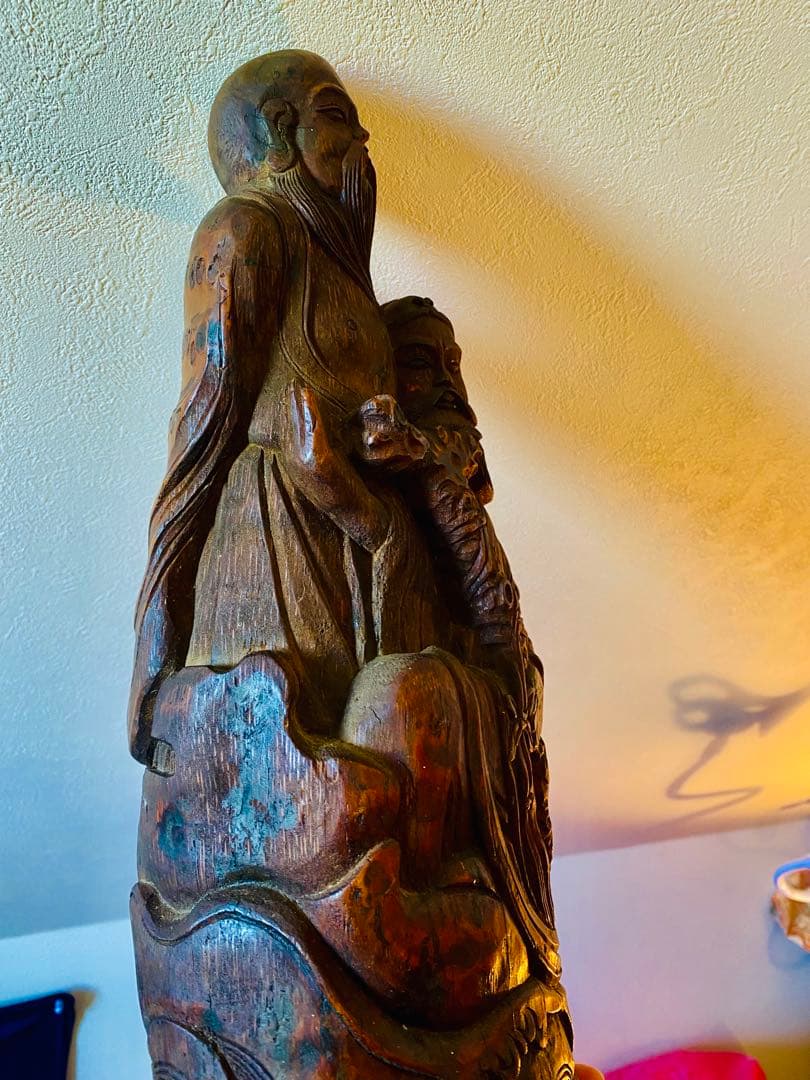 竹根彫刻 二体の人物像 約38cm1点 TA1165