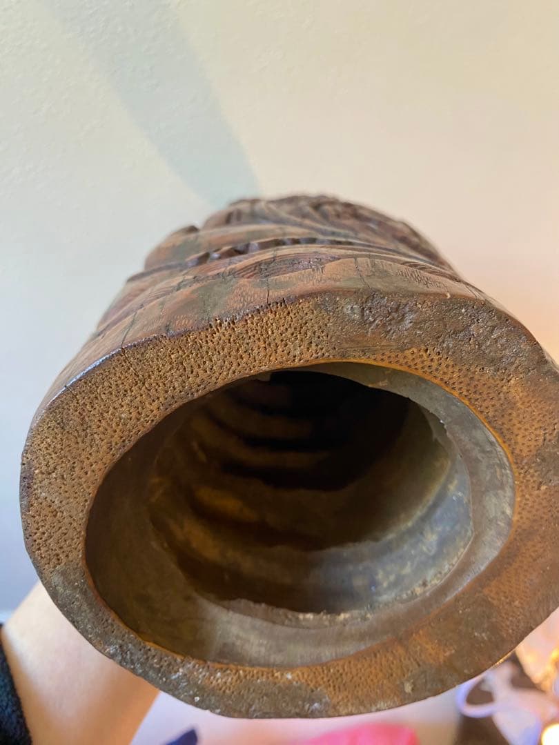 竹根彫刻 二体の人物像 約38cm1点 TA1165