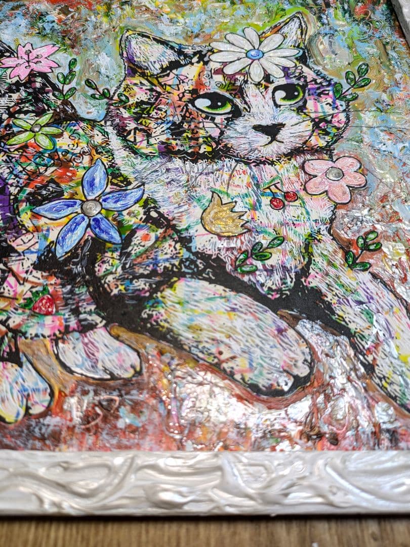 手作り額付き作品　title「時をかける ニャンコ」