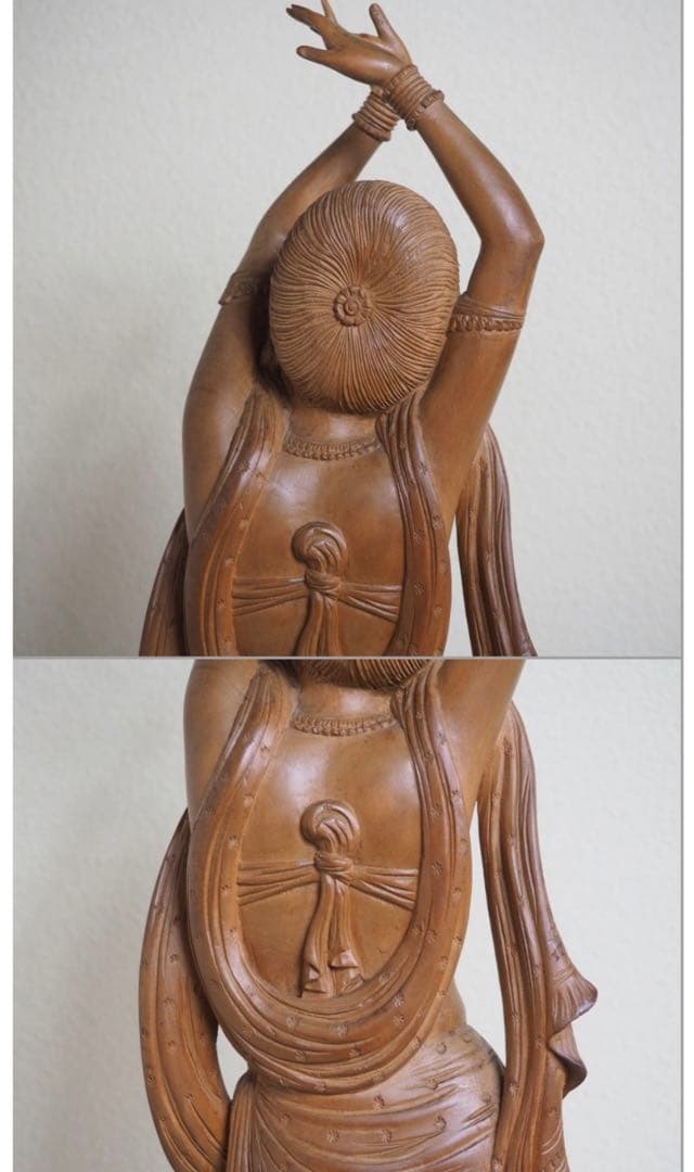 送料無料　時代物　老山白檀香木インド白檀細密彫刻女神像高さ62.5ｃｍ本物保証