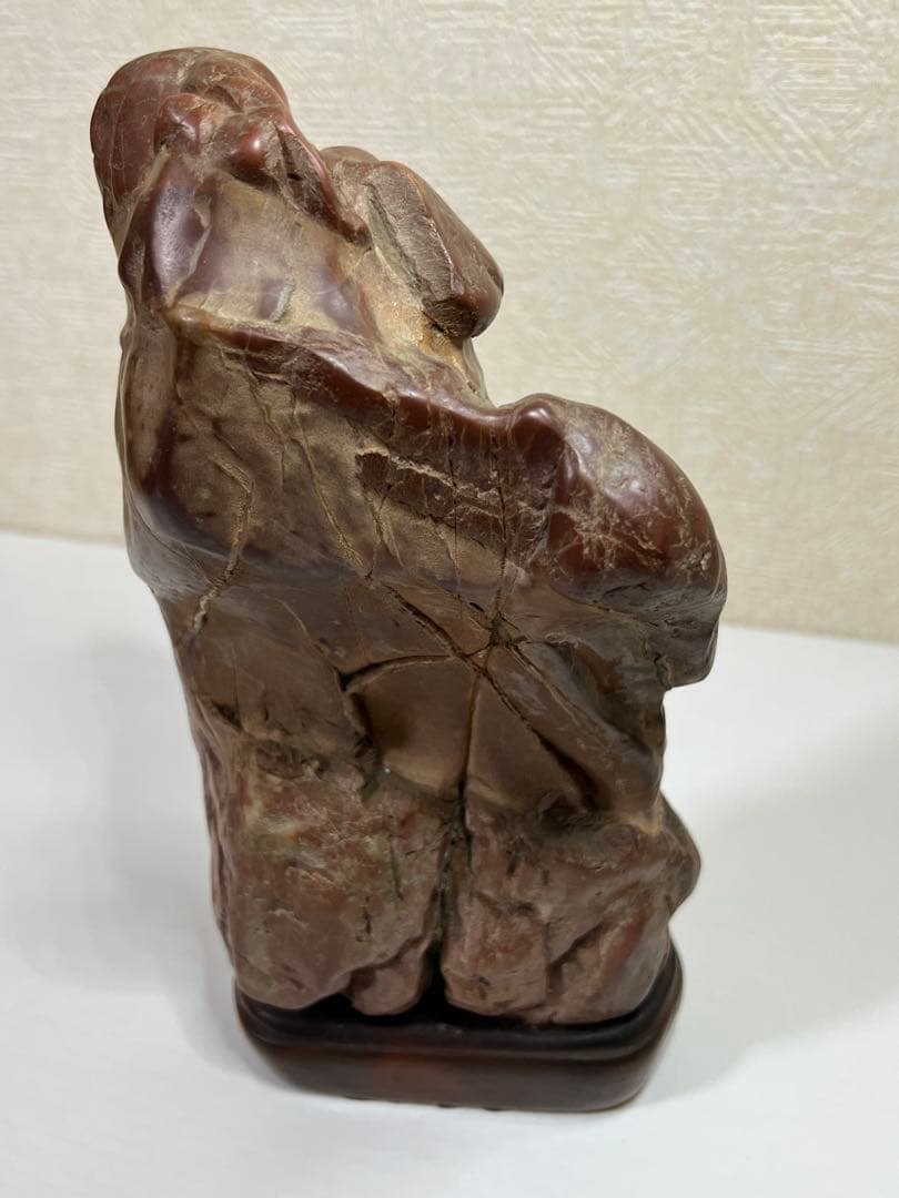 鑑賞石　佐渡の赤石　台座付き