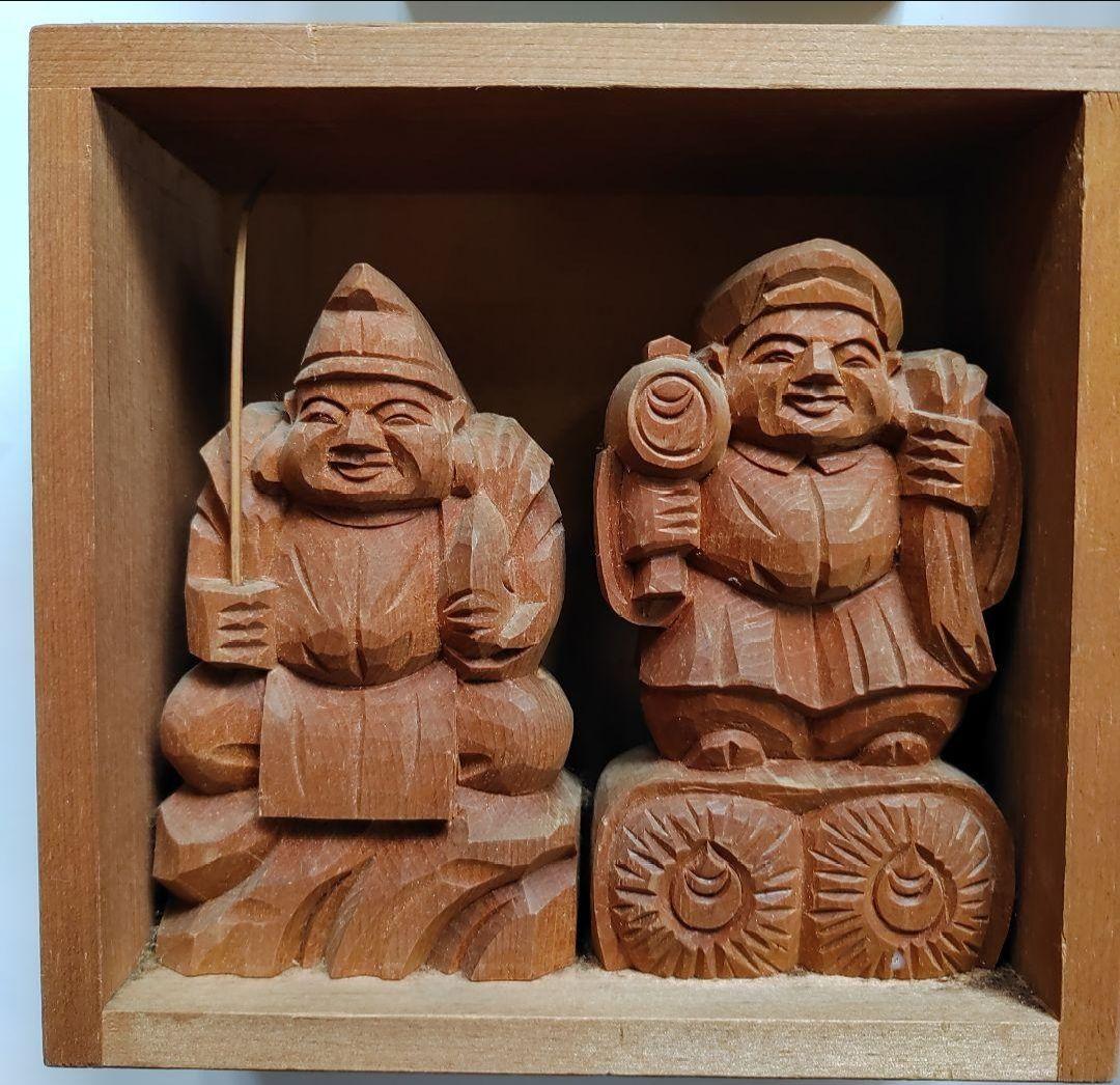 木彫り　大黒様恵比寿神　大黒天　二福神　4点セット　美品