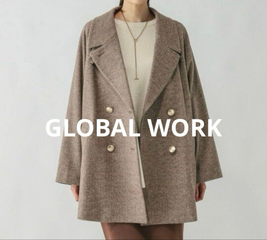 GLOBAL WORK 軽やかストレッチ衿2WAYコート　ヘリンボーン　L