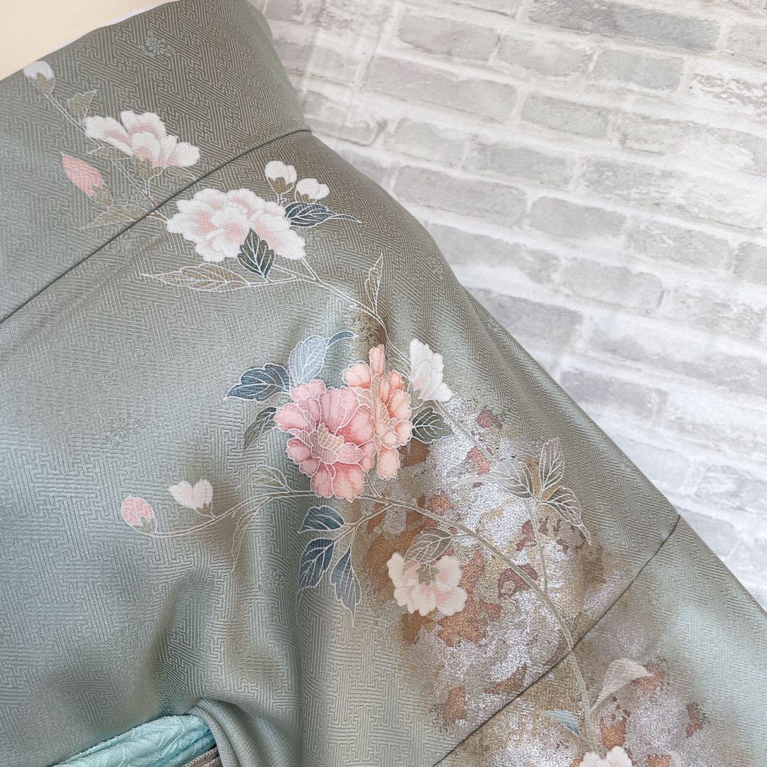 訪問着+長襦袢　フルセット　四季草花　綸子　繊細な中の豪華さ　金彩加工　H5