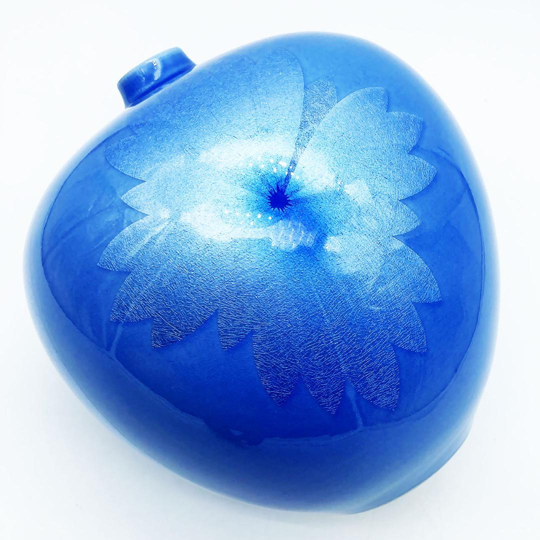 九谷焼 石川県指定無形文化財 中田一於 淡青釉裏銀彩 花文 壷 花瓶 作家