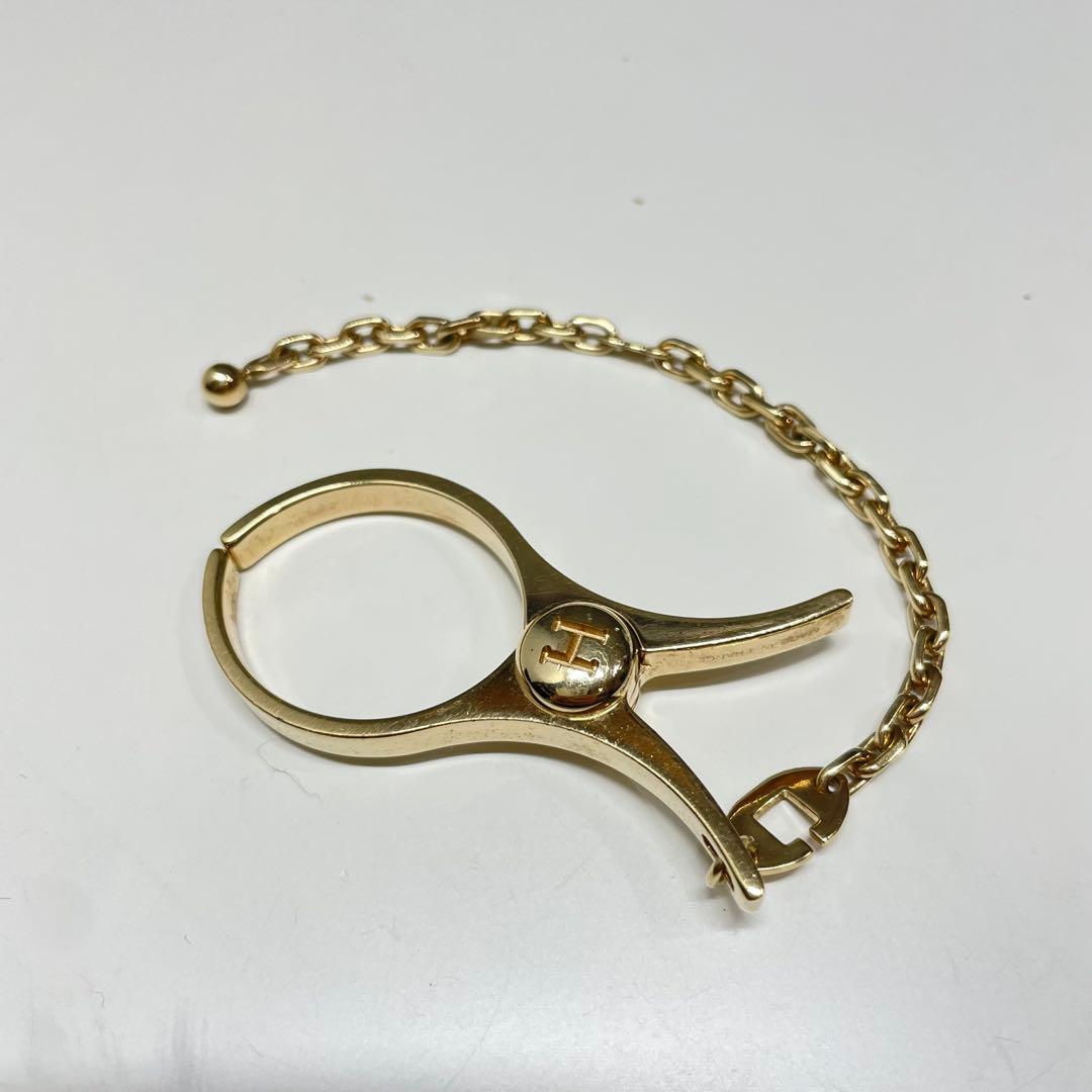 リ*ス様 Hermès グローブホルダー　ゴールド メタルリング チェーン付き