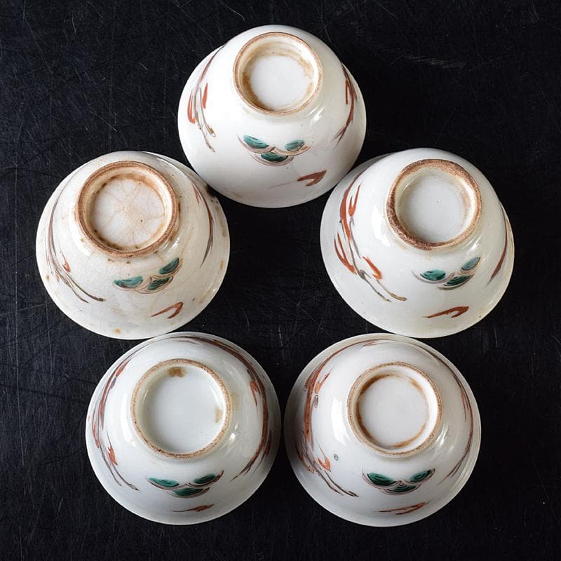 中国　南京赤絵　雲龍文　煎茶碗　五客　時代箱付　D　R8753