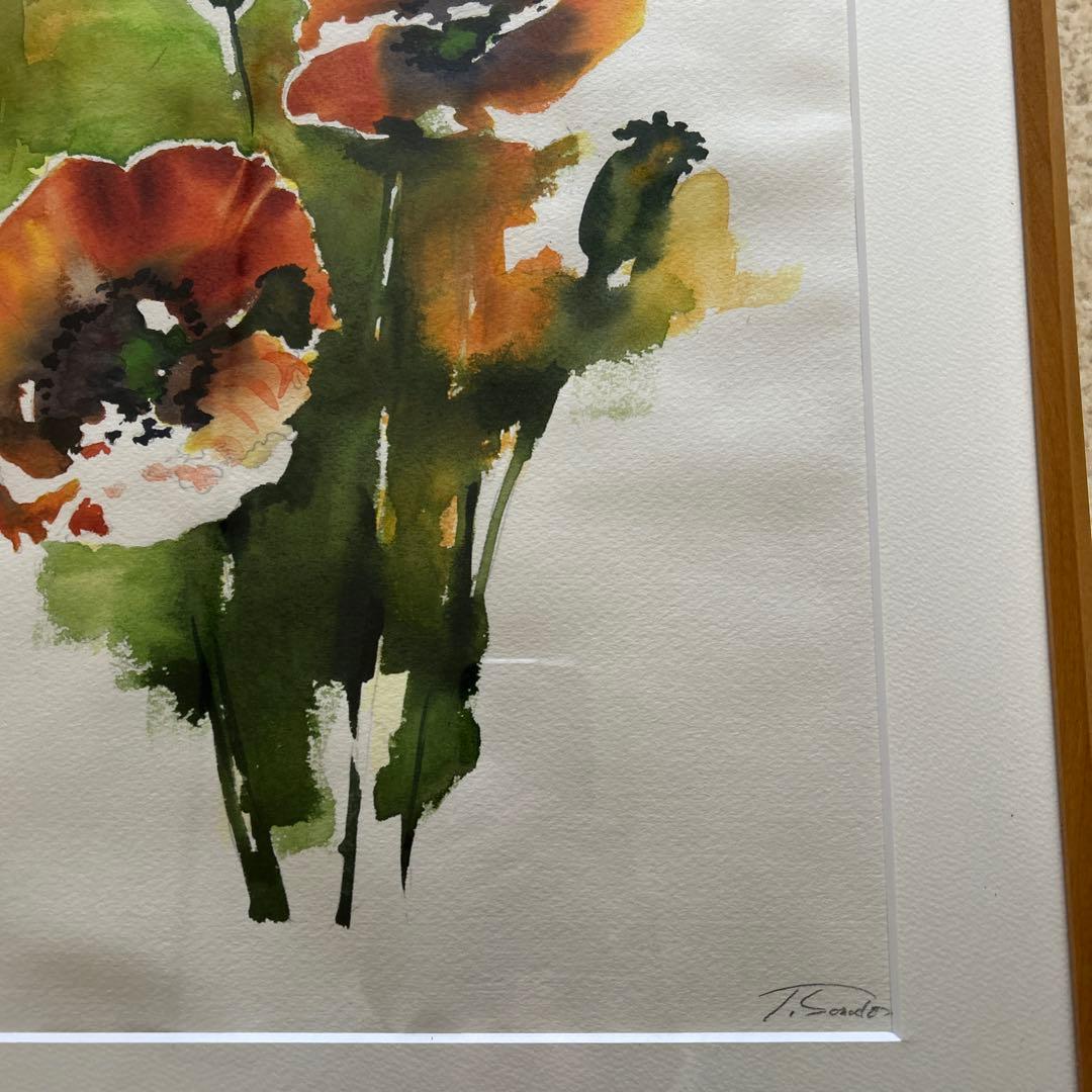 絵画　花　アネモネ　木製額装