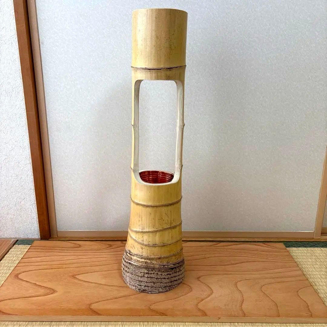 45 最終お値下げ！　美品　根付き　二重切り　二重切　 生け花　竹花入れ　華道具