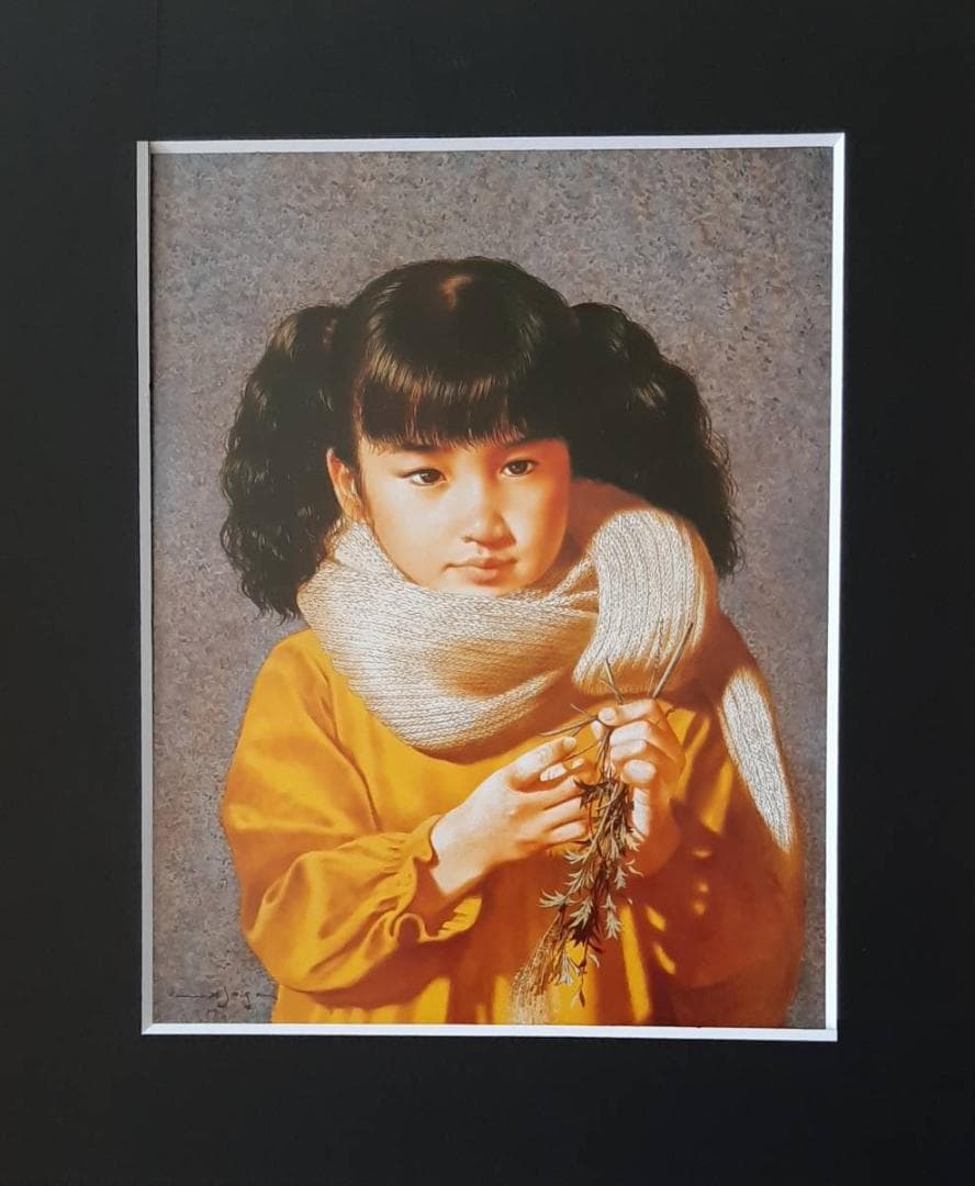 辻真砂、「惜春」、希少画集の額装画、人気作品、オーダーマット付・日本製新品額入り