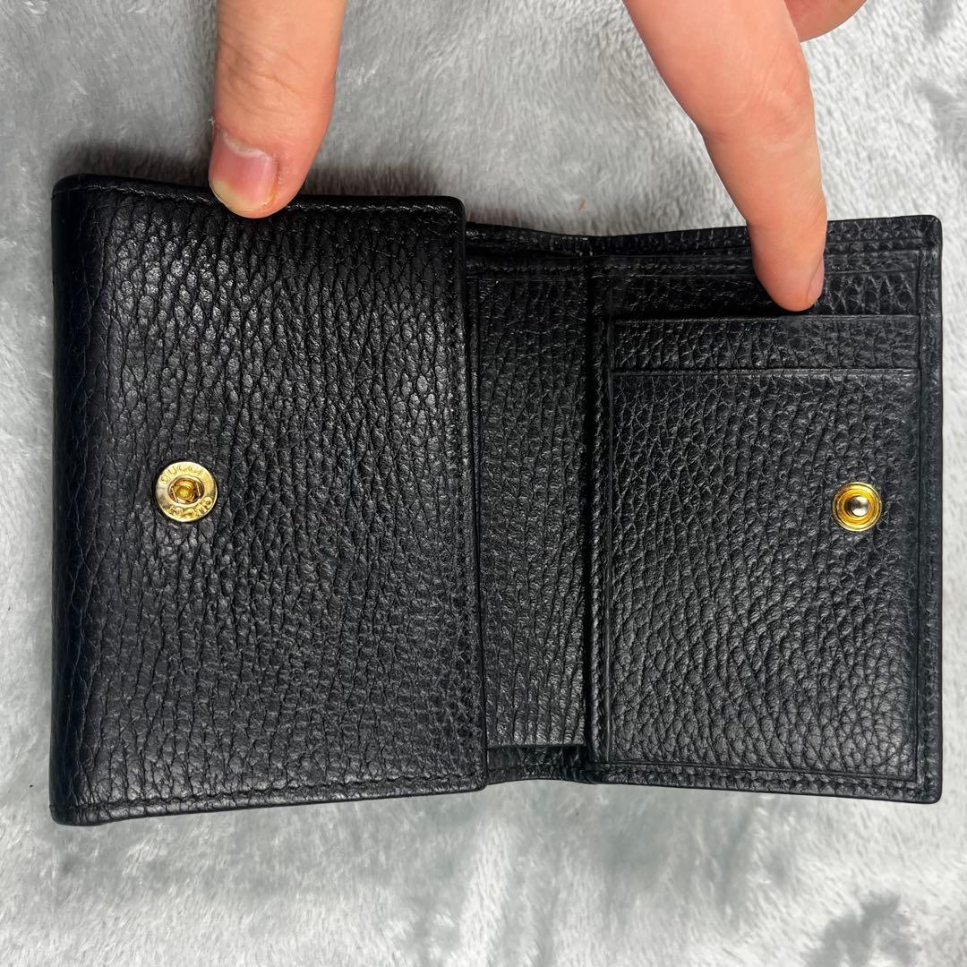 Gucci グッチ 3つ折り財布 GG マーモント レザー 黒 ブラック