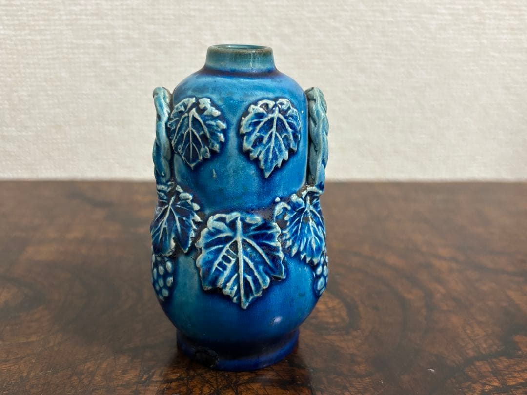 李朝　総瑠璃釉 葡萄文小壷 /骨董 古美術 壺 茶道具 唐物 染付 古玩