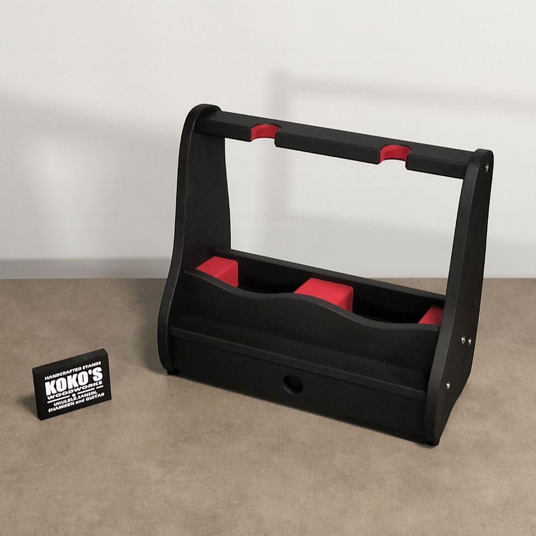 ♪手作り　沖縄三線スタンド　正面向き2丁並び引き出し付き♪