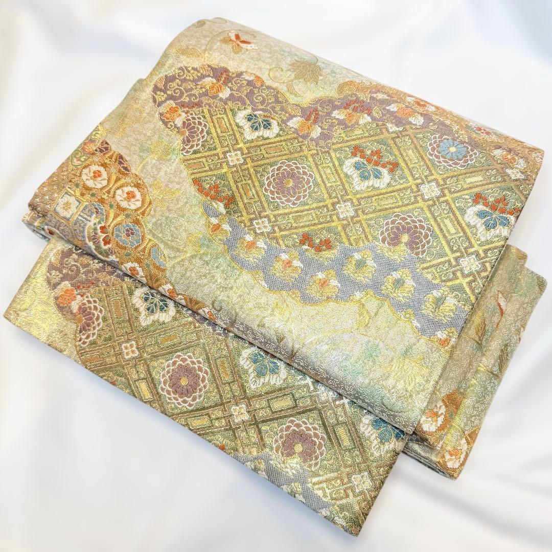 一体型 ワンタッチ帯 作り帯 マジックテープ 佐賀錦 豪華 袋帯 二重太鼓