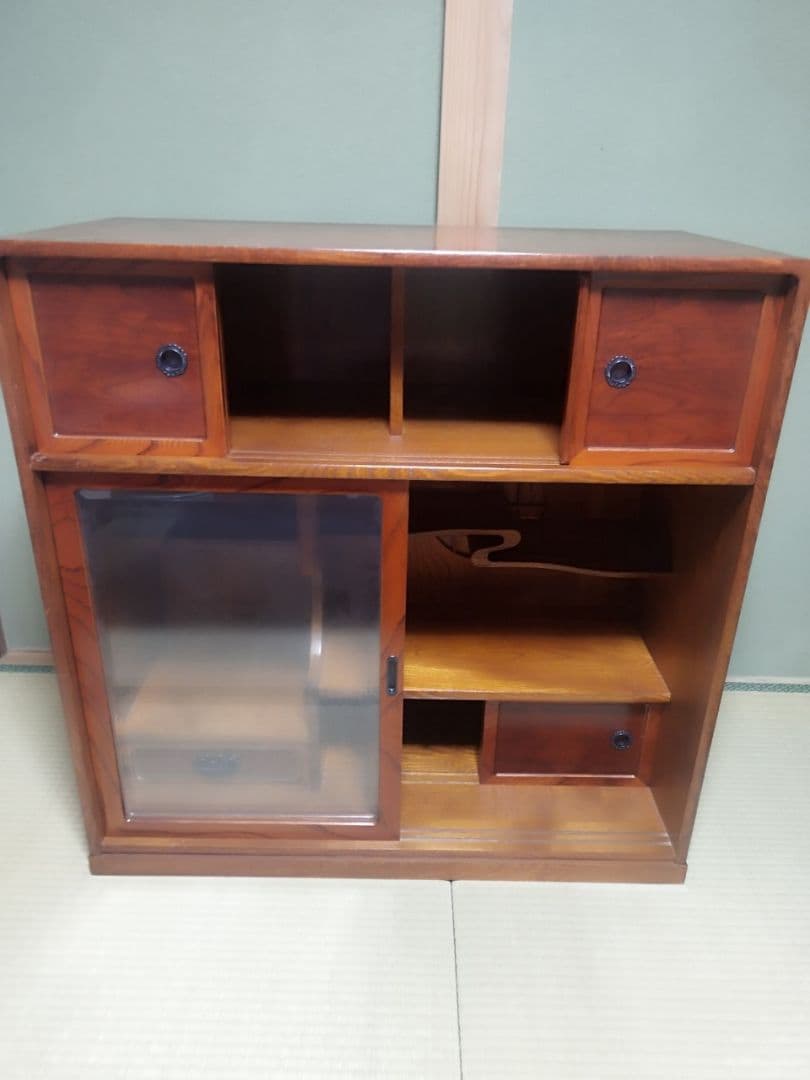 茶箪笥/昭和レトロ/ガラス扉付き/食器棚/棚/和風家具/キャビネット/チェスト