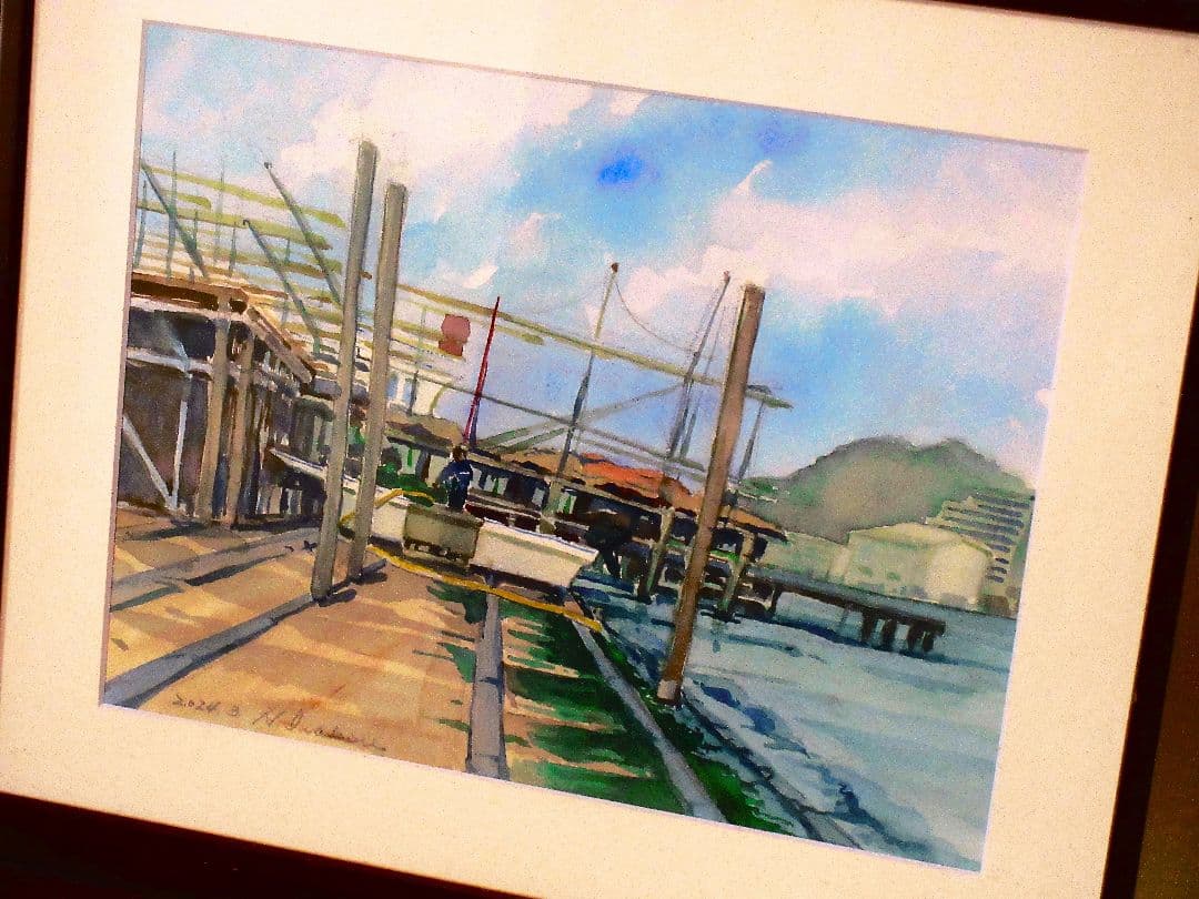 港の風景 水彩画 2023年制作 原画 F6号 額装済み