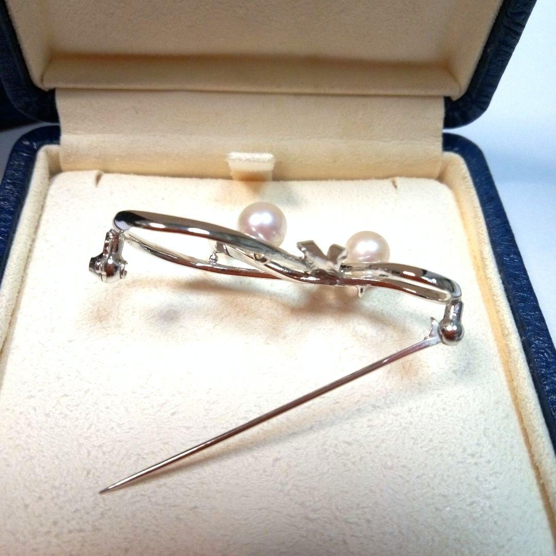 MIKIMOTO ヴィンテージ シルバー パールブローチ リボンリーフ