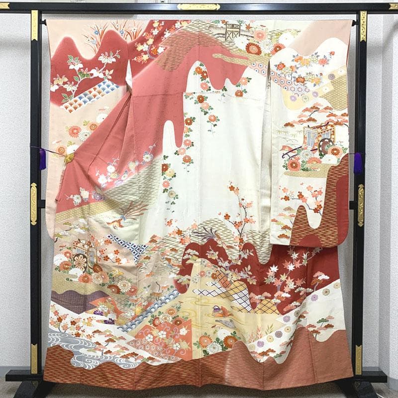 509z1.508y5.小物類.507u16〇中振袖 地紋 金駒刺繍 金彩 白系