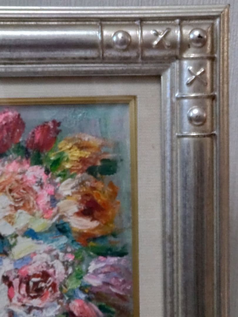 油絵　薔薇　肉筆　額装　油彩画