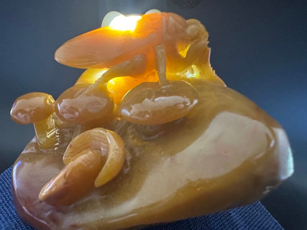 36寿山石　 田黄　蝉　置物　縁起物　手彫り　原石