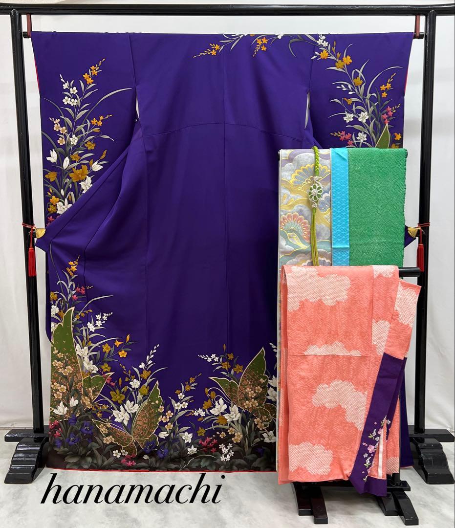 蝶々　振り袖　フルセット　別誂長襦袢　成人式　刺繍　振袖　草花　蝶　703