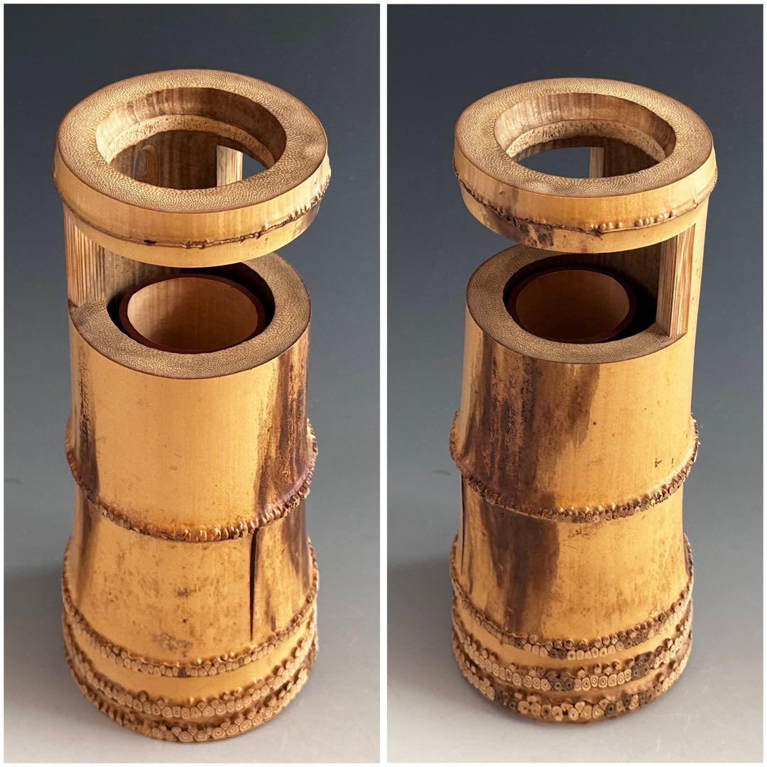 茶道具　鵬雲斎宗匠書付　花押有　竹一重切　花入　銘　笛聲　黒田正玄　共箱　裏千家