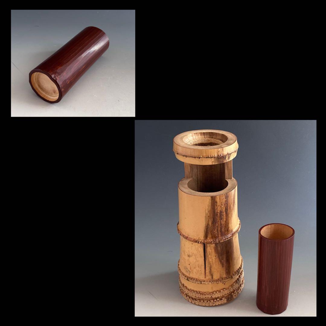 茶道具　鵬雲斎宗匠書付　花押有　竹一重切　花入　銘　笛聲　黒田正玄　共箱　裏千家