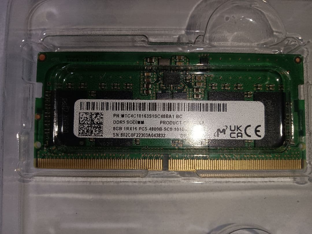 8GB×2枚16GB　DDR5 4800メモリモジュール　メイカー不明