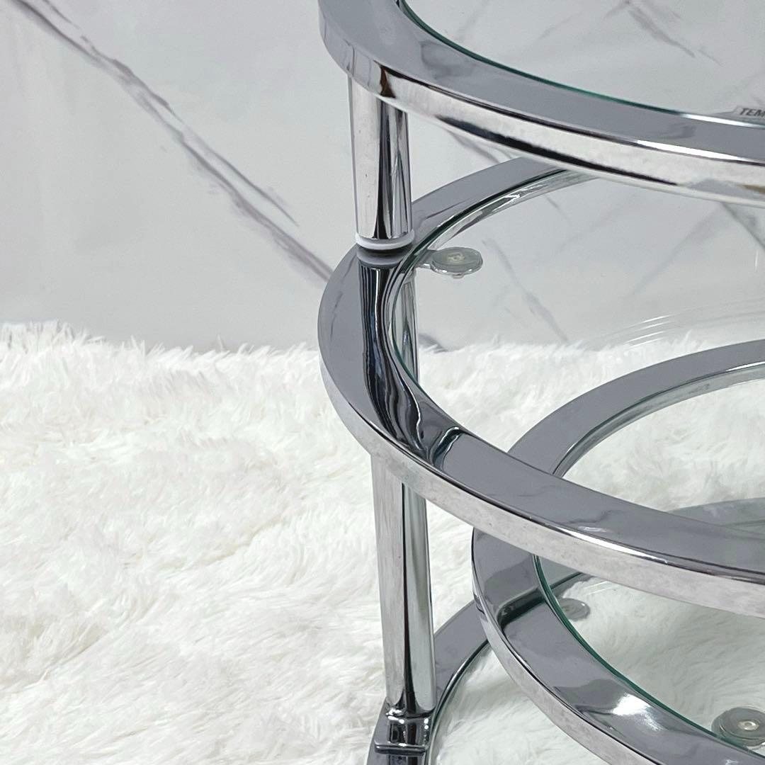 北欧 レトロ ミッドセンチュリー 4段 サイドテーブル ラウンド ガラス天板