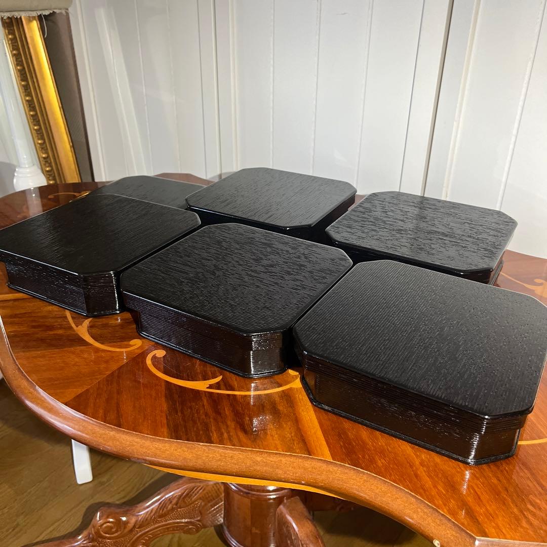 新品箱入 茶道具 柿合 一ヶ折重 縁高 5重 サン蓋付 重箱 菓子器 天然木