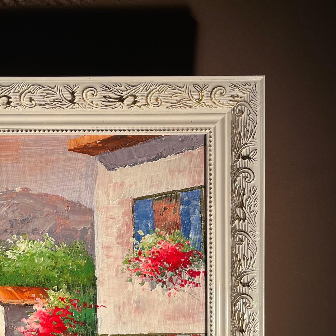 ★特大秀作★ 手書き油絵 地中海の風景 肉筆絵画 額付き インテリア 油彩画