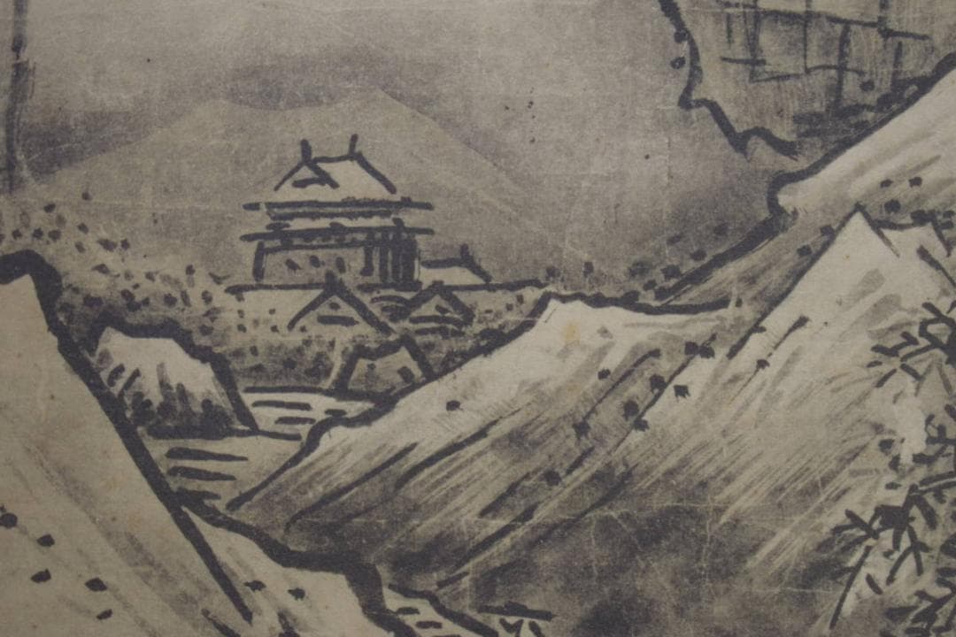 複製/雪舟/等楊/秋冬山水図/桐共箱付/布袋屋掛軸HI-990