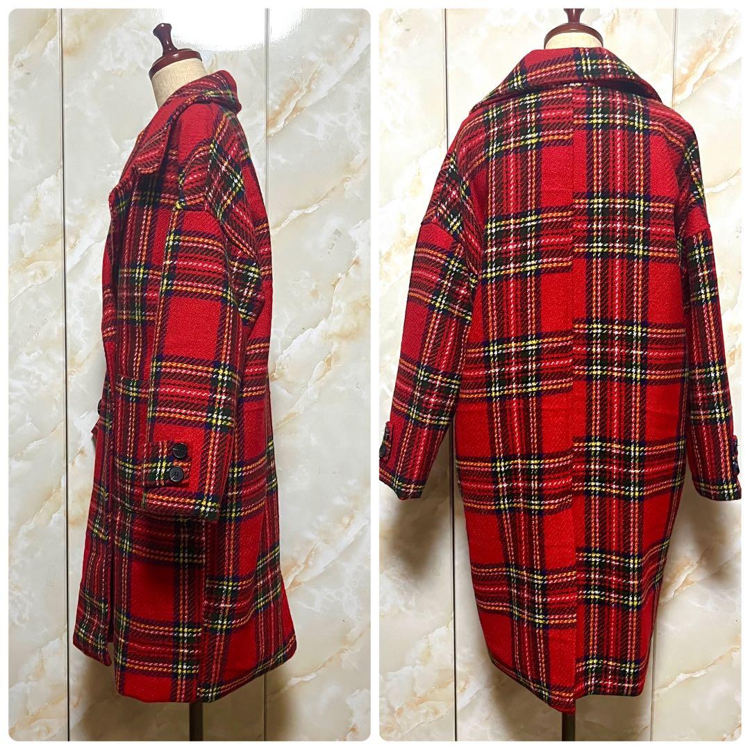 ●しんちゃん様●タータンチェック チェスター コート 赤 レッド 未使用 レトロ