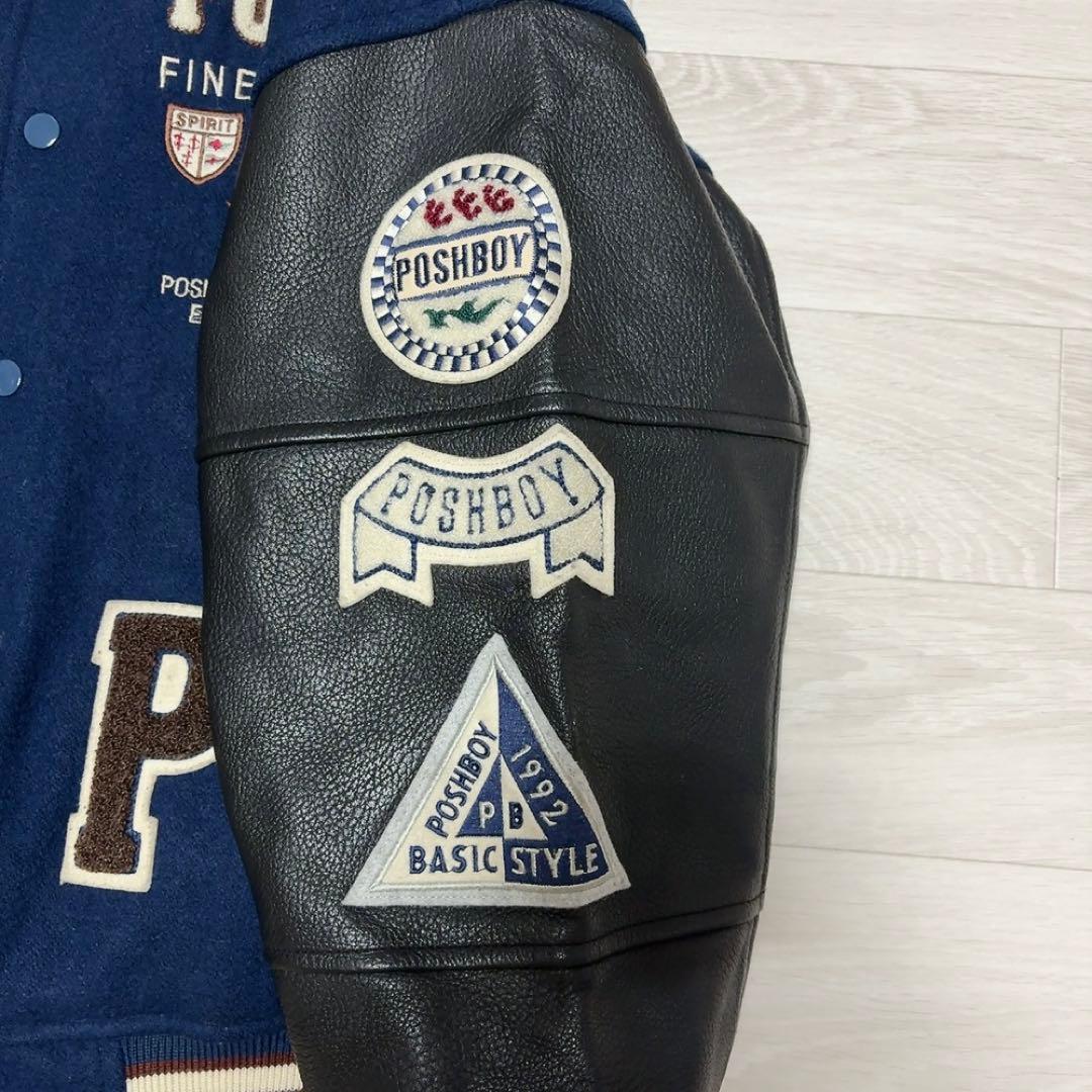 80‘S【POSH BOY】ポッシュボーイ スタジャン　袖牛革　刺繍　ワッペン