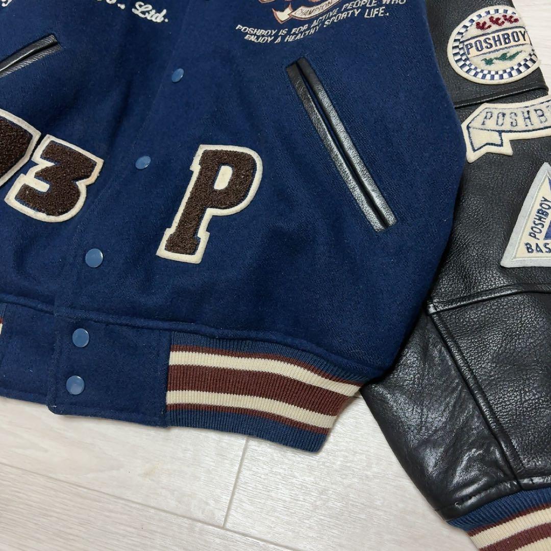 80‘S【POSH BOY】ポッシュボーイ スタジャン　袖牛革　刺繍　ワッペン