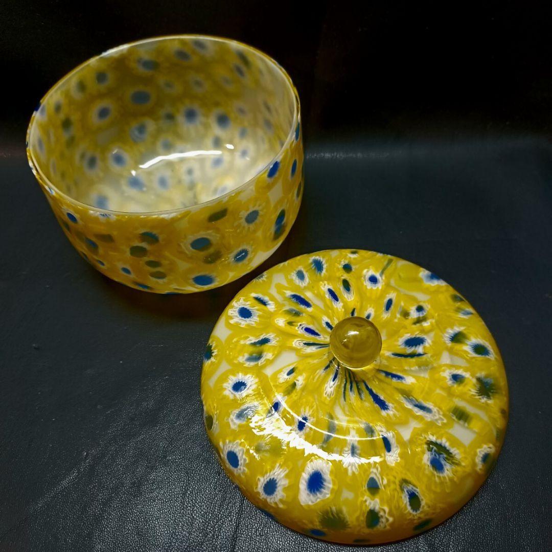 MURANO GLASS 蓋物 イエロー ミルフィオリ お碗