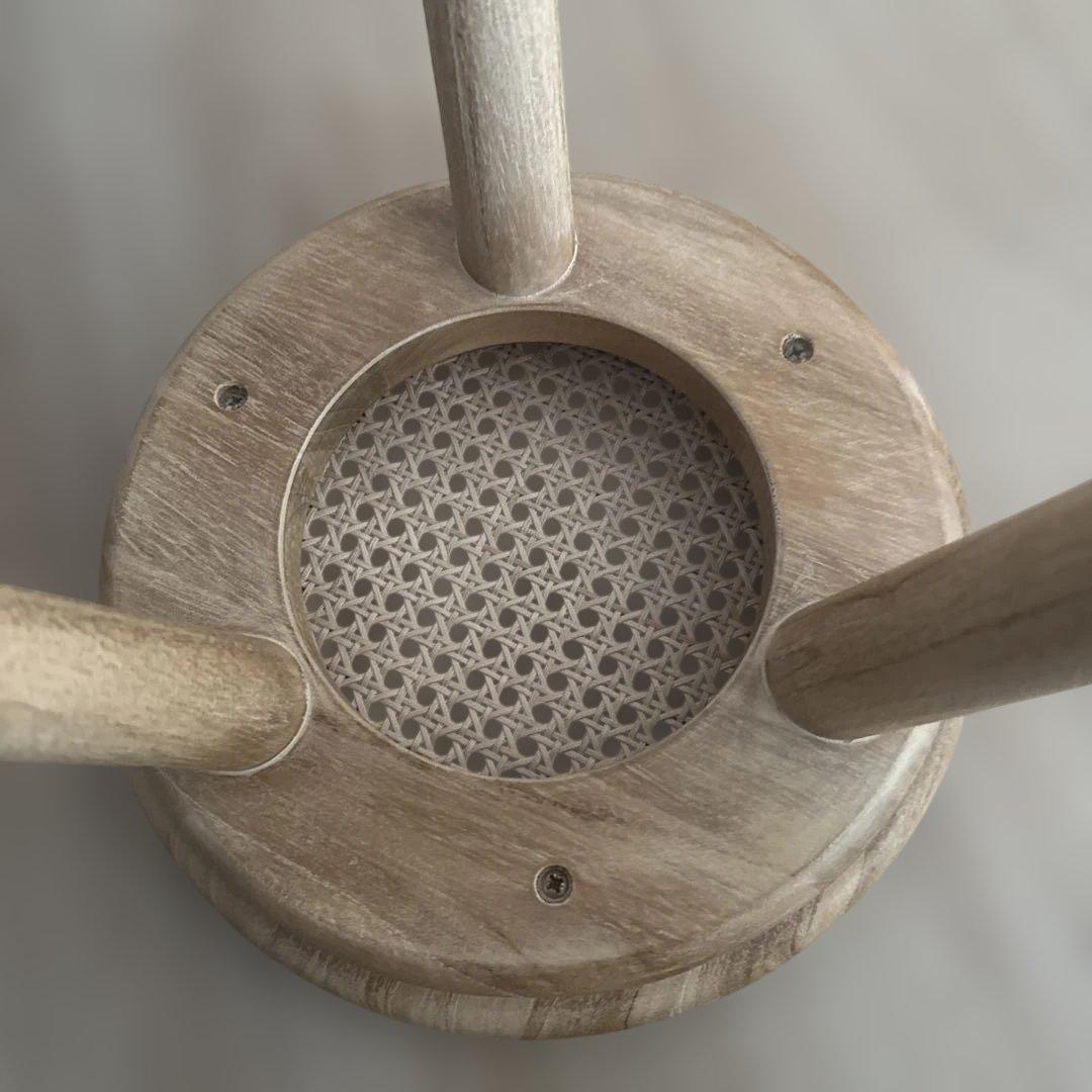 チーク無垢材×ラタン 丸スツール