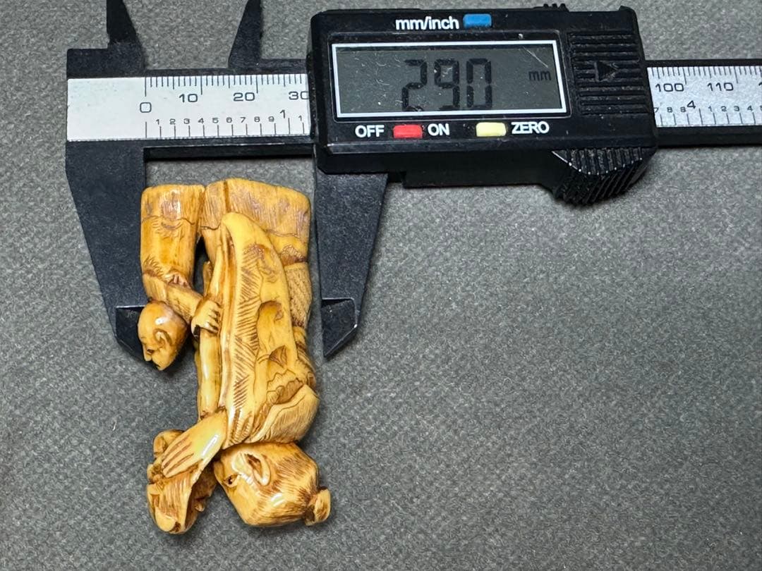 極上　根付　面と唐子　天然素材　アンティーク　和彫　置物　骨董　飾り物　古美術品